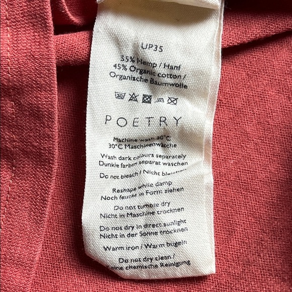 POETRY V-NECK T-SHIRT Hemp & organic cotton- Coral- Size 8 - Picture 8 of 13